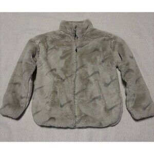Nike Faux Fur Jacket Women’s Medium Gray Swoosh Full Zip Plush